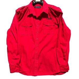COOGI Shirt 2XL Mens Red Spell Out Flap Double‎ Pockets Work Button Up